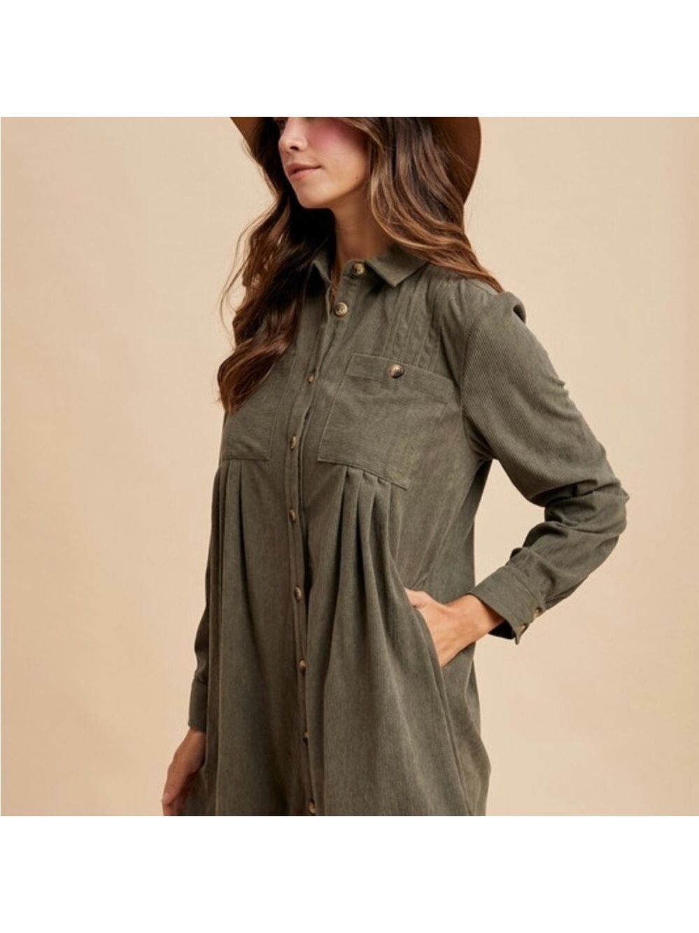 Long Sleeve Button-Up Corduroy Shirt Dress NWT - Picture 4 of 4